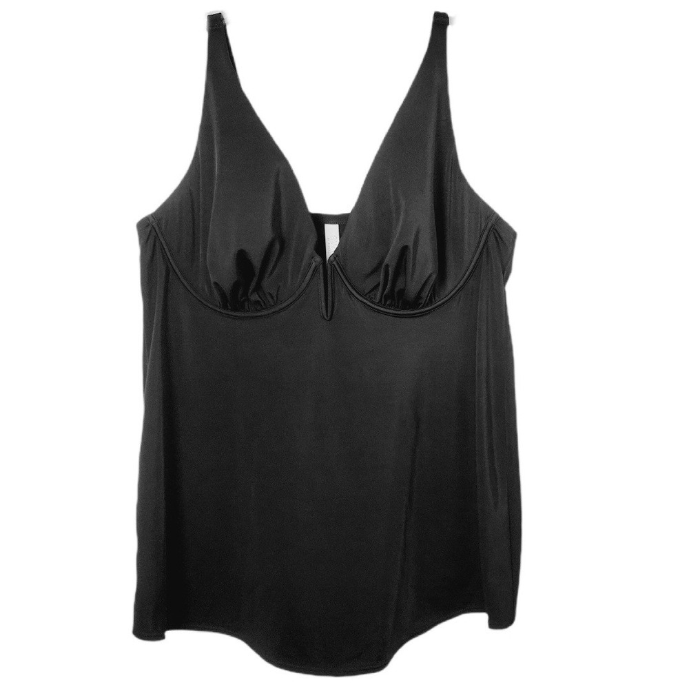 Swim by Cacique Black Lightly Lined Plunge Underwire Tankini Swimsuit Top 42DD